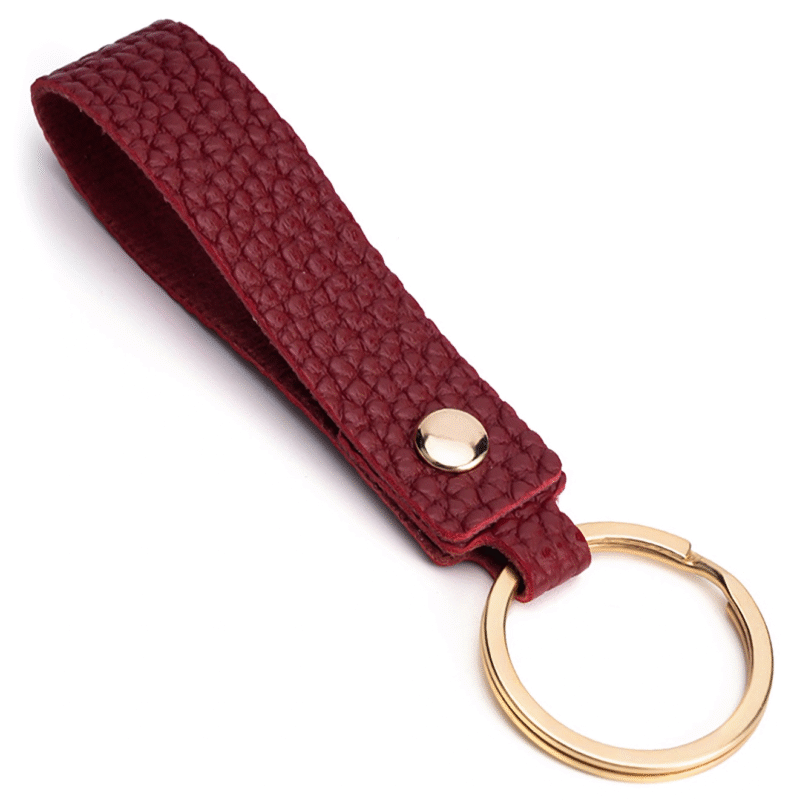SKÓRZANY BRELOK ZAWIESZKA SMYCZKA KLUCZY AUTA MINIMALISTYCZNY BORDOWY