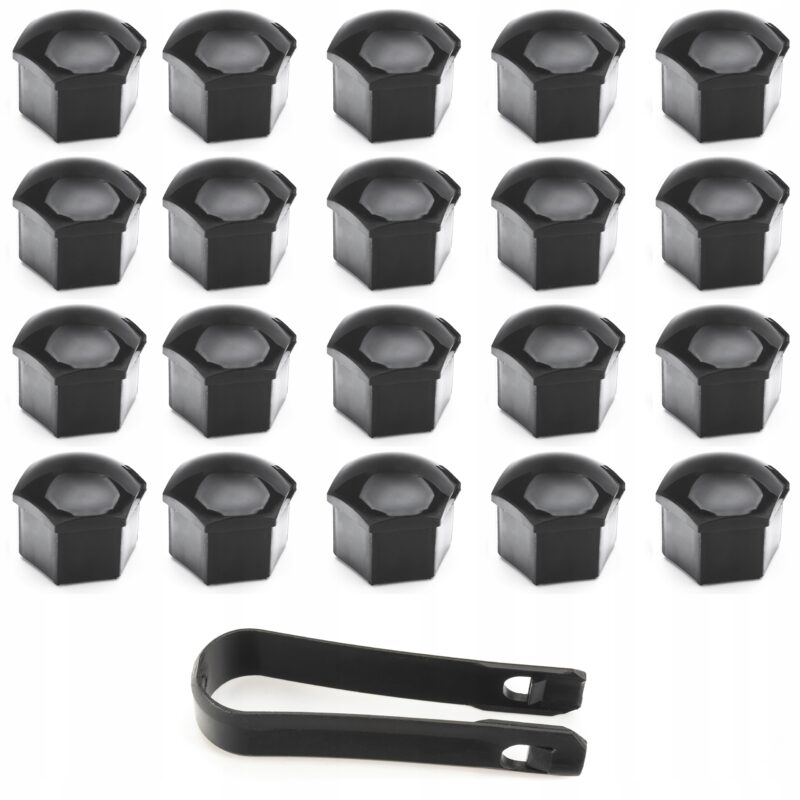 CZARNE NAKŁADKI NASADKI NA ŚRUBY FELG 17mm 20 SZT