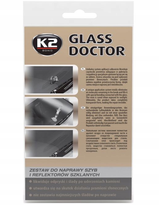 K2 Glass Doctor Zestaw Naprawczy Do Naprawy Szyb i Reflektorów Na Odpryski