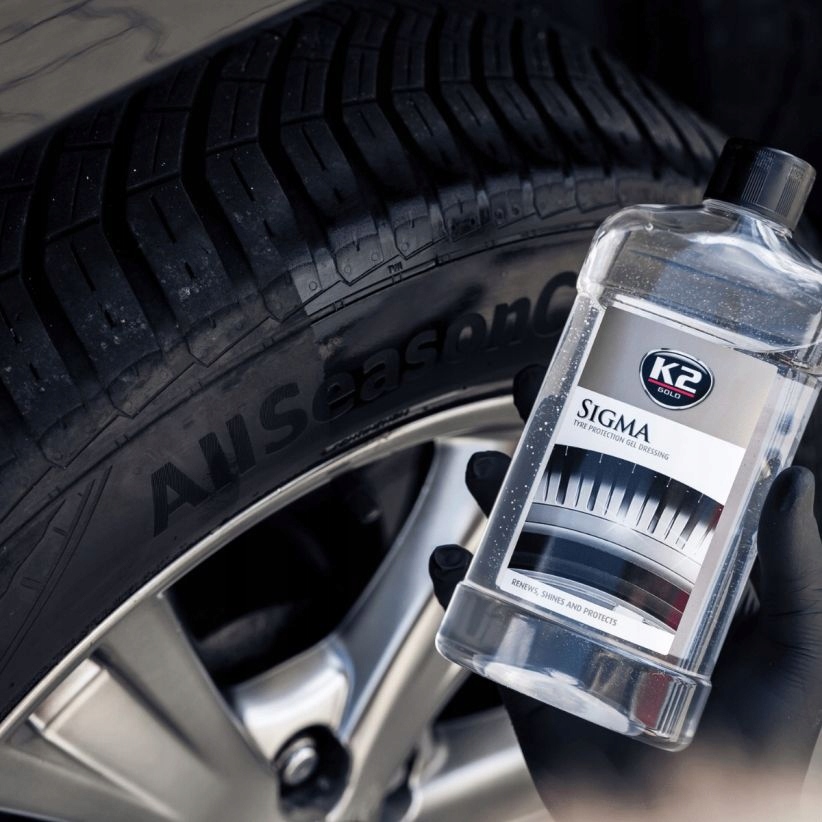 K2 SIGMA ŻEL PŁYN DO NABŁYSZCZANIA PIELĘGNACJI OPON GUMY 0,5L + GĄBKA - obrazek 3