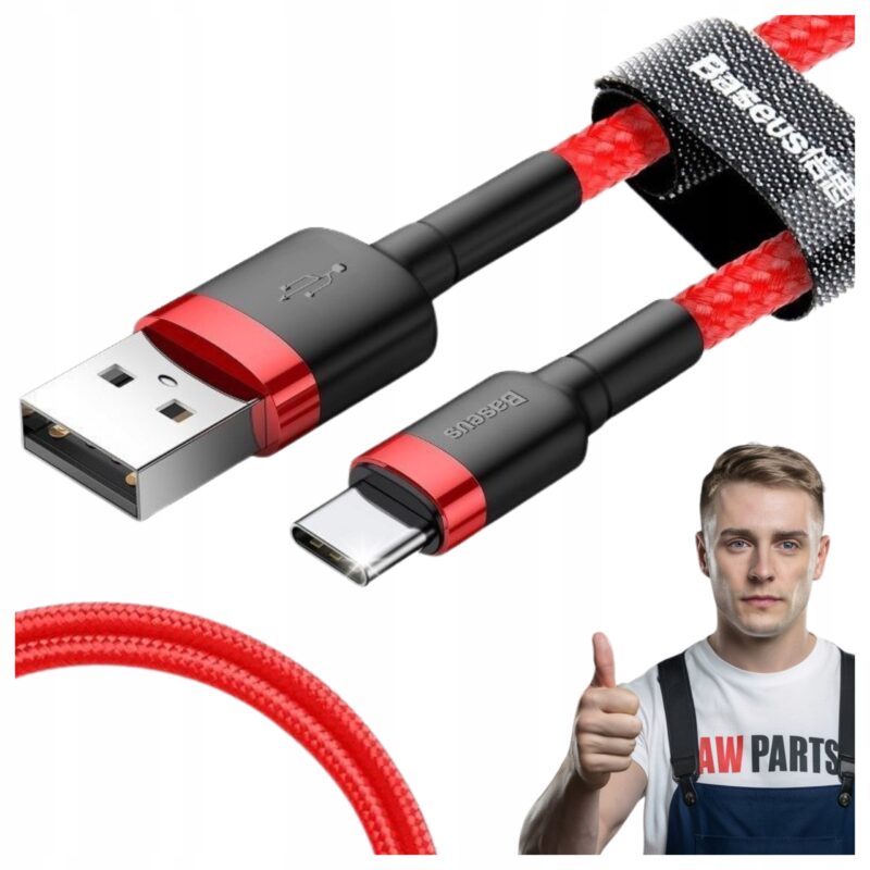 Kabel USB-C Quick Charge Baseus QC3.0 2A Czerwony Transfer i Ładowanie 3M