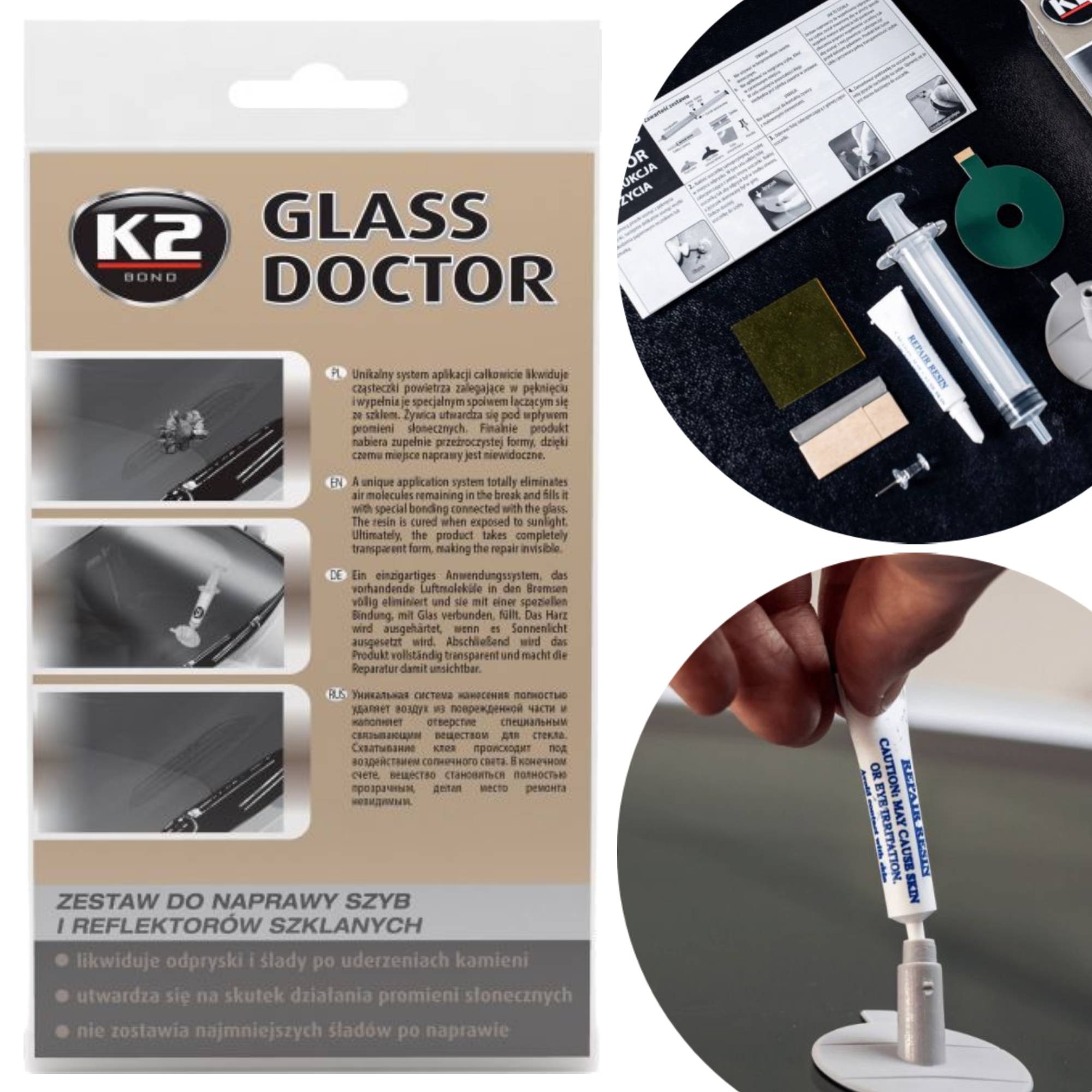 K2 Glass Doctor Zestaw Naprawczy Do Naprawy Szyb i Reflektorów Na Odpryski - obrazek 4